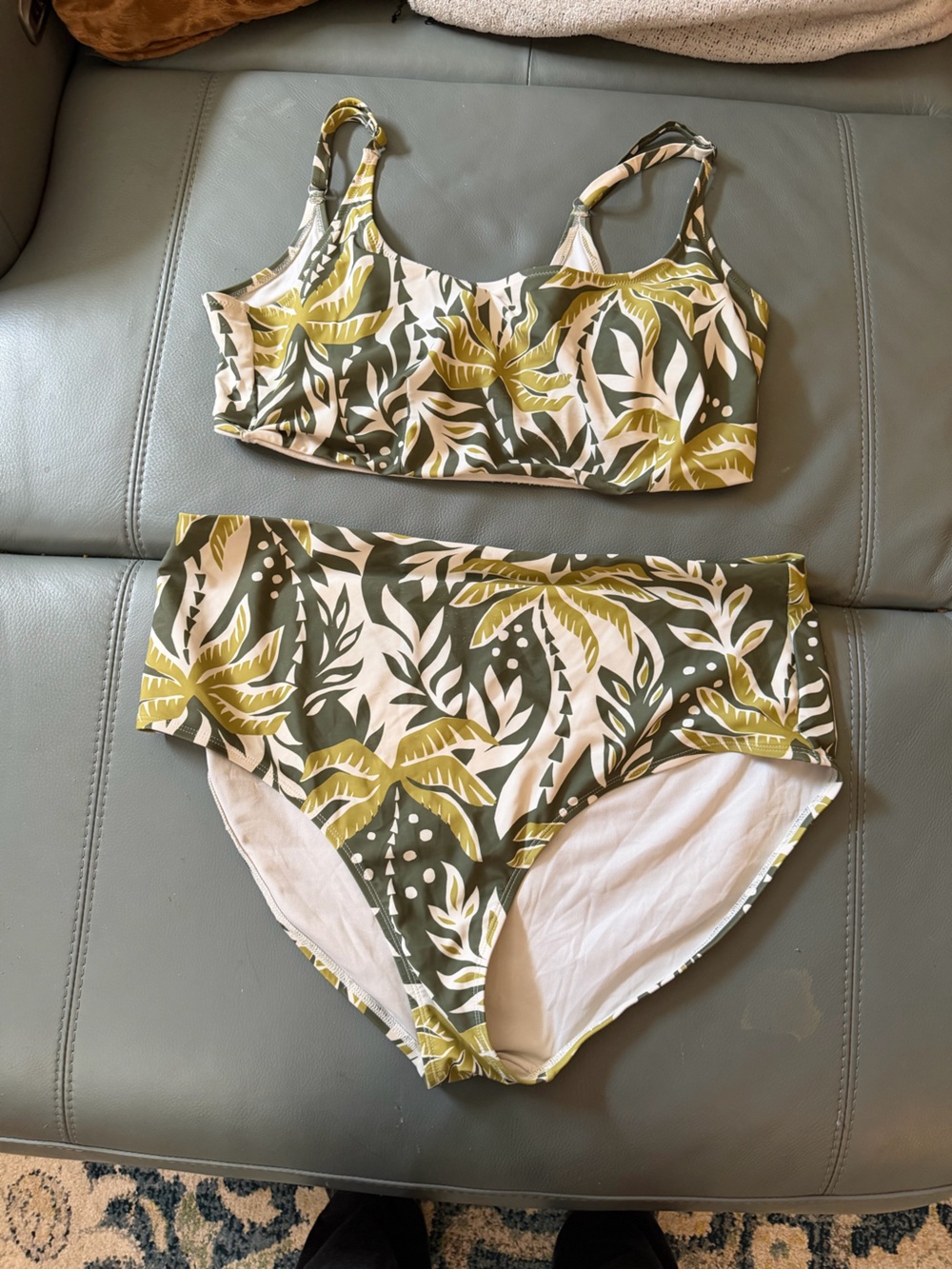 Old Navy Olive Green and Cream Tropical Print Bikini Set